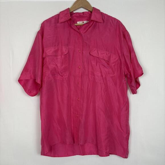 Bundle of Vintage Hot Pink 100% Silk Button Down Lightweight Collared Shirts | L - Picture 6 of 9